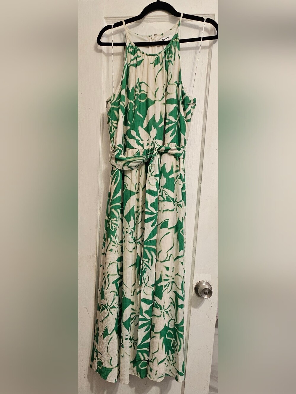 DKNY Green and Cream Floral Halter Maxi Dress